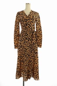 ラップワンピース カシュクール ダルメシアン柄 総柄 ロング 長袖 2 ベージュ ブラック