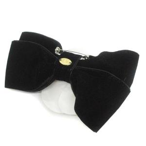 FOXEY BOUTIQUE ブローチ コサージュ リボン 花 フラワー カメリア ベロア 黒 ブラック 白 ホワイト