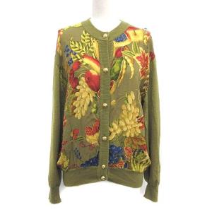 ヴィンテージ ウールシルク総柄ニットカーディガン S カーキ