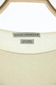 QUEENE AND BELLE ニット カットソー プルオーバー 長袖 カシミヤ S アイボリー 紺 ネイビー