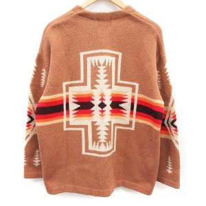 PENDLETON カーディガン ニット 長袖 オルテガ柄 ウール M 茶 ブラウン オレンジ 赤 レッド