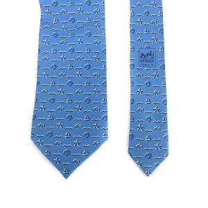 HERMES ネクタイ レギュラータイ ヨット柄 シルク ブルー