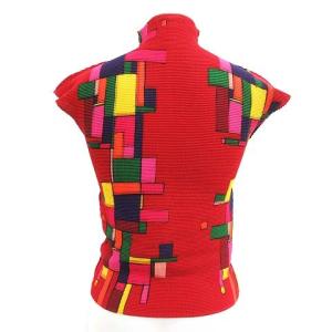 me ISSEY MIYAKE プリーツ カットソー Tシャツ ハイネック 半袖 総柄 赤 レッド 緑 グリーン ピンク