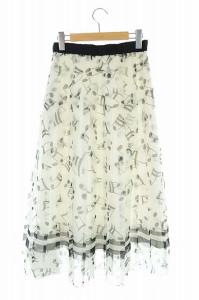 Grace Class 19SS スカート 音符 プリーツ ロング 38 アイボリー 黒 ブラック