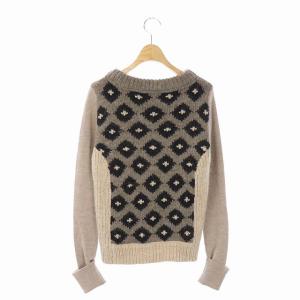 TORY BURCH ニット セーター プルオーバー 切替 長袖 XS ベージュ グレージュ