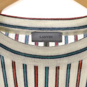 LANVIN ニット カットソー ストライプ 長袖 M オフホワイト レッド グリーン 赤 緑