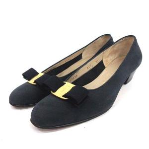 ヴァラリボンスエードパンプス 6.5B ネイビー