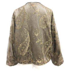 GIORGIO ARMANI ノーカラージャケット ブルゾン メッシュ ジップアップ 総柄 刺繍 42 M ゴールド 黒 ブラック