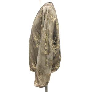 GIORGIO ARMANI ノーカラージャケット ブルゾン メッシュ ジップアップ 総柄 刺繍 42 M ゴールド 黒 ブラック