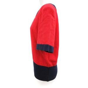 YVES SAINT LAURENT ヴィンテージ ニット セーター スクエアネック 半袖 カサンドラ ロゴ スタッズ コットン M 赤 レッド 紺 ネイビー