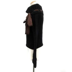 FOXEY BOUTIQUE ニット セーター オフタートル 長袖 シルクリボン カシミヤ 40 M 黒 ブラック 18211