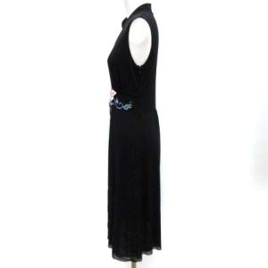 VIVIENNE TAM 0 XS ワンピース ひざ丈 花柄 刺繍 ノースリーブ 黒 ブラック