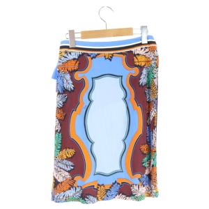 Emilio Pucci スカート ミモレ丈 ラップ調 シルク 総柄 38 ブルー オレンジ マルチカラー