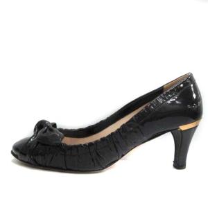 PRADA パンプス エナメル リボン ラウンドトゥ 36.5 ブラック