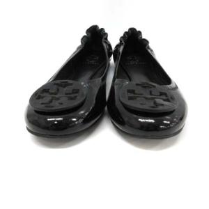 TORY BURCH バレエシューズ フラットシューズ ギャザーシューズ ロゴ エナメル 7M 24cm 黒 ブラック