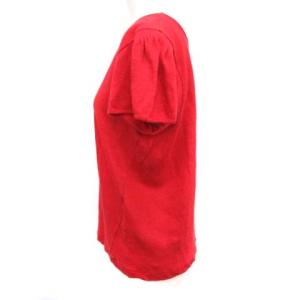 YVES SAINT LAURENT YSL ニット カットソー 半袖 カサンドラ ロゴ Vネック ヴィンテージ リネン M レッド