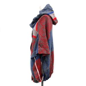 BERNHARD WILLHELM ジャケット アウター 七分袖 フード ジップアップ 総柄 ドルマンスリーブ S 青 ブルー 赤 レッド