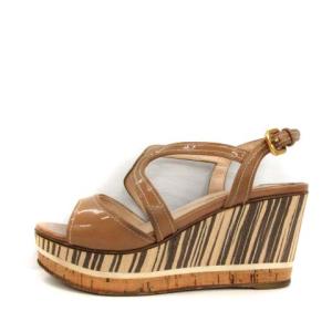 PRADA サンダル ウェッジソール ハイヒール ストラップ エナメル 23.5cm ブラウン