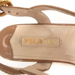 PRADA サンダル ウェッジソール ハイヒール ストラップ エナメル 23.5cm ブラウン
