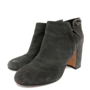 CHANEL ショートブーツ ココマーク チェーン チャンキーヒール スエード 24.5cm