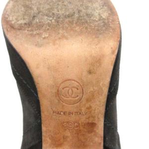 CHANEL ショートブーツ ココマーク チェーン チャンキーヒール スエード 24.5cm