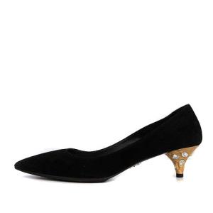 PRADA パンプス ポインテッドトゥ スエード ビジュー 36.5 ブラック
