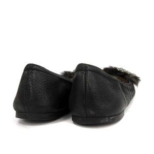 PRADA パンプス フラット ビジュー ファー レザー 36.5 ブラック