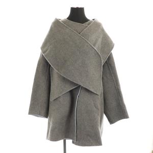 19AW ウールダブルフェイス ストール付きノーカラーコート 36 グレー
