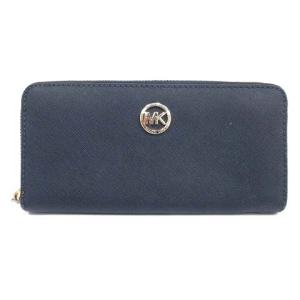 長財布 ラウンドジップ レザー ロゴ ネイビー