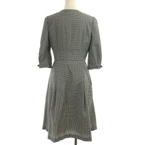 TOCCA 19AW ワンピース 七分袖 ひざ丈 Vネック ギンガムチェック 0 XS 黒 ブラック