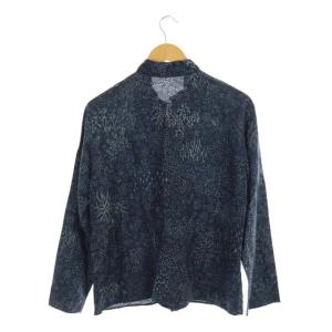 JURGEN LEHL シャツ 総柄 シルク 長袖 M 紺 ネイビー