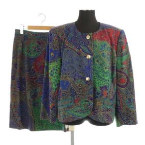 ヴィンテージ セットアップ ノーカラージャケット スカート 金ボタン 13AR マルチカラー