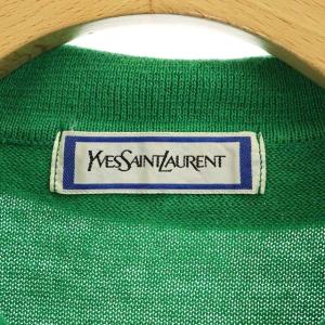 YVES SAINT LAURENT ヴィンテージ カットソー ノースリーブ ニット 金ボタン ロゴボタン M 緑 グリーン