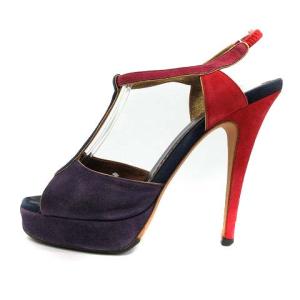 YVES SAINT LAURENT サンダル オープントゥ ピンヒール スエード 23cm パープル