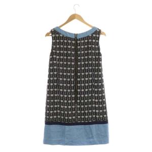 Chesty ノースリーブ総柄切替ワンピース 0 ブルー