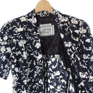 GIANNI VERSACE テーラードジャケット 半袖 シングル 3B ノーベント 花柄 フローラル 38 M 紺 ネイビー 白 ホワイト