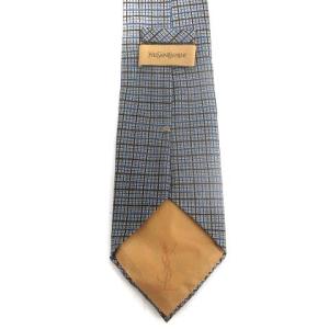 YVES SAINT LAURENT YSL ネクタイ カサンドラ ロゴ チェック シルク グレー