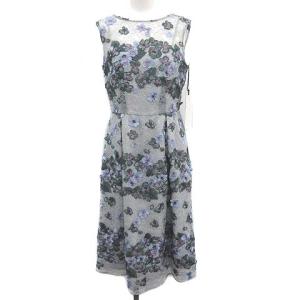 20SS フラワーボーダー刺繍ワンピース ロング ノースリーブ 総レース 花柄 36 S グレー 緑 紫