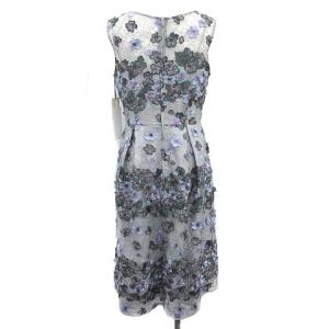 GRACE CONTINENTAL 20SS フラワーボーダー刺繍ワンピース ロング ノースリーブ 総レース 花柄 36 S グレー 緑 紫