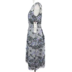 GRACE CONTINENTAL 20SS フラワーボーダー刺繍ワンピース ロング ノースリーブ 総レース 花柄 36 S グレー 緑 紫