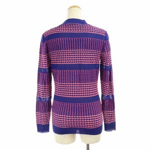 TORY BURCH カーディガン ニット セーター 長袖 総柄 XS ブルー ピンク