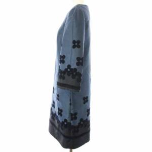 M'S GRACY 長袖ワンピース ひざ丈 花柄 日本製 38 M 紺 ネイビー