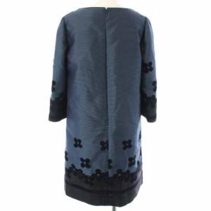 M'S GRACY 長袖ワンピース ひざ丈 花柄 日本製 38 M 紺 ネイビー