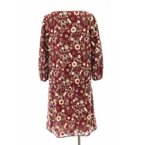 TOCCA ワンピース 七分袖 ひざ丈 刺繍 花 フラワー 0 XS 赤 レッド ボルドー