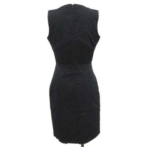 Christian Dior タイト ワンピース ひざ丈 ノースリーブ 切替 レース S 紺