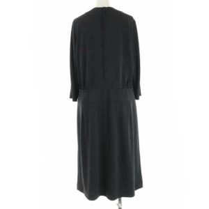 Leilian 近年モデル ワンピース 七分袖 ロング ミモレ丈 ドレープ 1 L 黒 ブラック