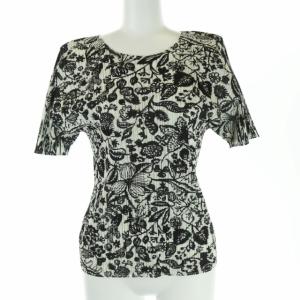 プリーツ ボタニカル柄 カットソー L 黒