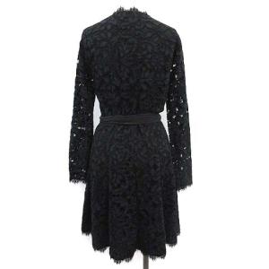 DIANE von FURSTENBERG ラップワンピース ひざ丈 総レース 刺繍 長袖 M ネイビー 黒