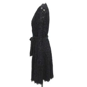 DIANE von FURSTENBERG ラップワンピース ひざ丈 総レース 刺繍 長袖 M ネイビー 黒