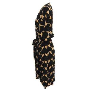 DIANE von FURSTENBERG ワンピース ロング カシュクール プルオーバー 総柄 半袖 M ブラック ブラウン